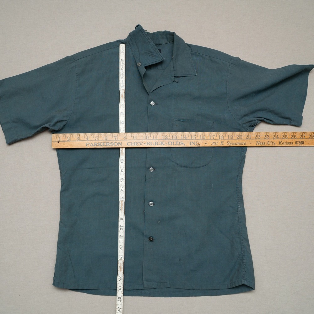 Vtg 60s Cotton Camp Loop Collar Mansmooth Selvedge Button Up Shirt Manhattan M - Picture 4 of 10